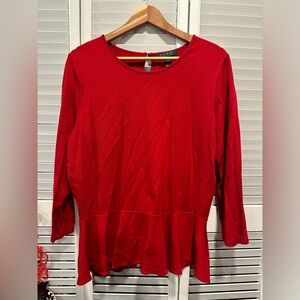 LAUREN Ralph Lauren solid red three-quarter sleeves peplum top size L